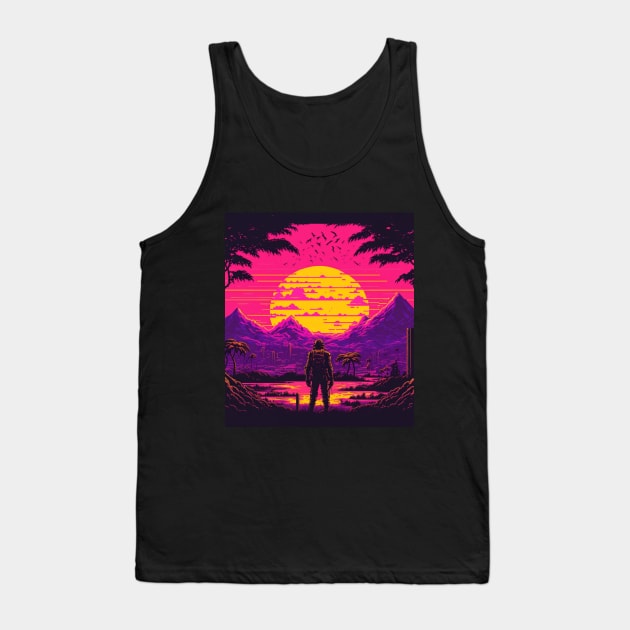 Alien Planet Synthwave Sunrise Tank Top by Nightarcade